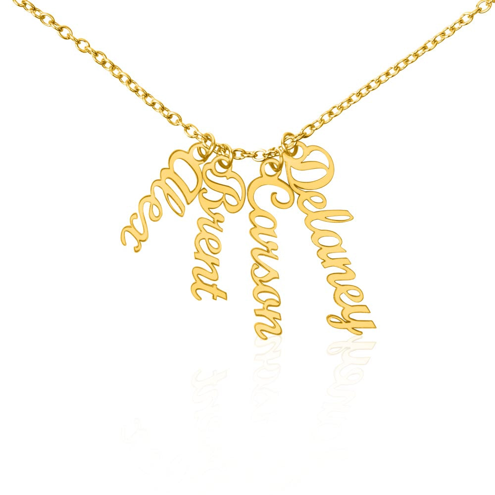 Multi Vertical Name Necklace — 4 Names / 18K Yellow Gold Finish / Standard Box