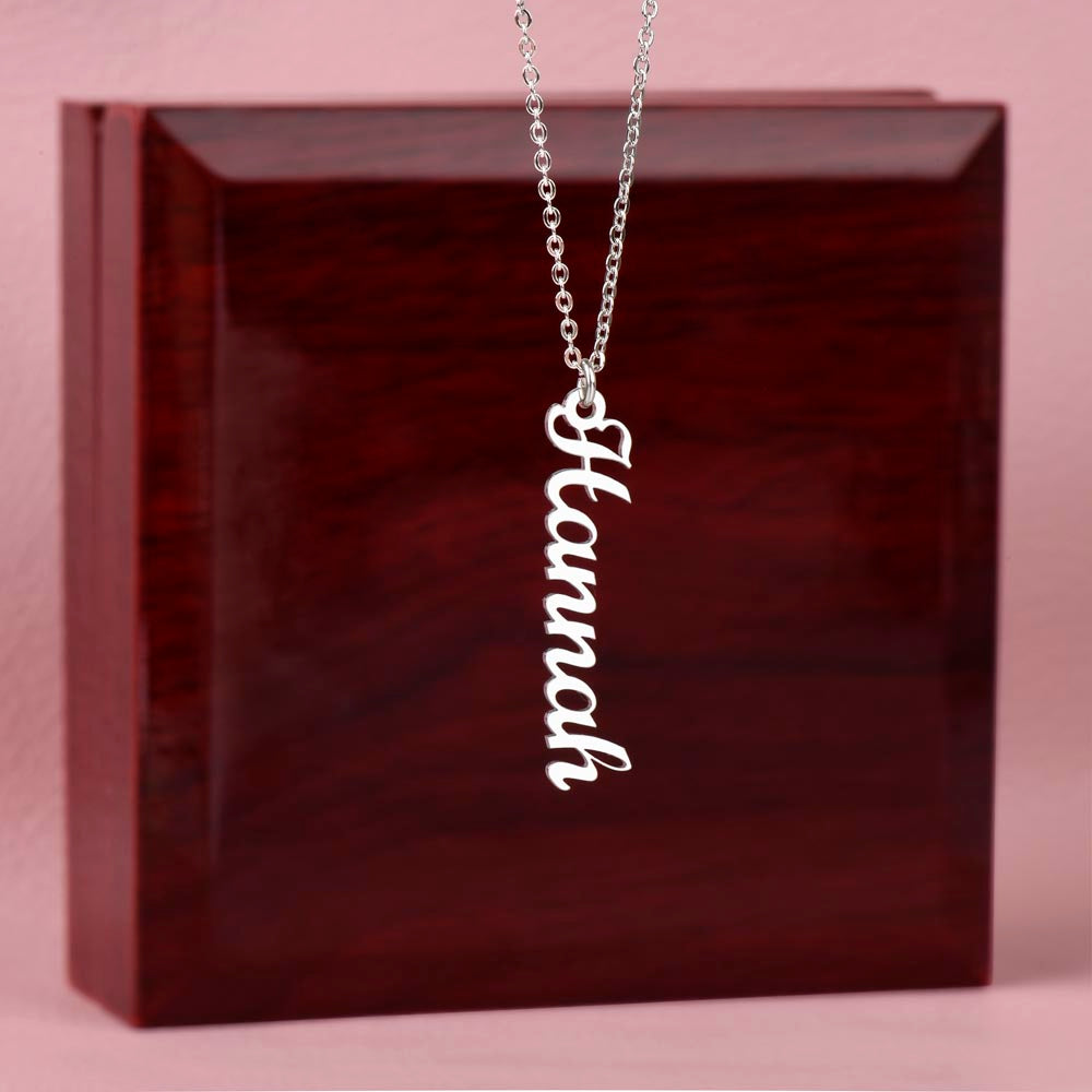 Multi Vertical Name Necklace — 1 Name / Polished Stainless Steel / Luxury Box