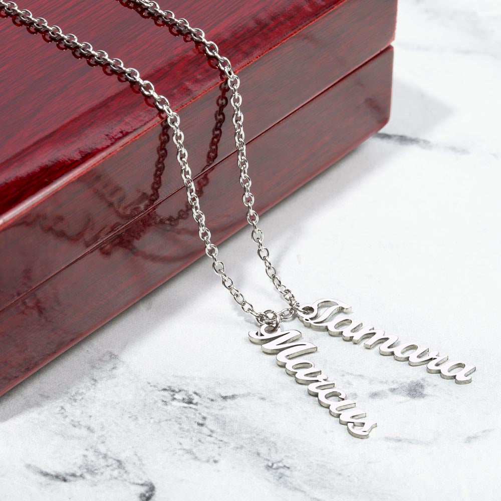 Multi Vertical Name Necklace — 2 Names / Polished Stainless Steel / Luxury Box