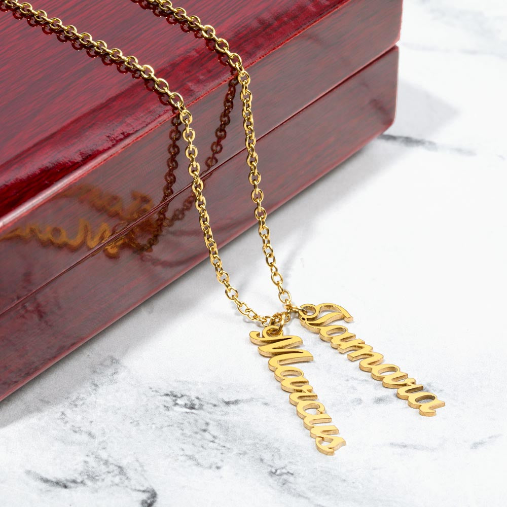Multi Vertical Name Necklace — 2 Names / 18K Yellow Gold Finish / Luxury Box