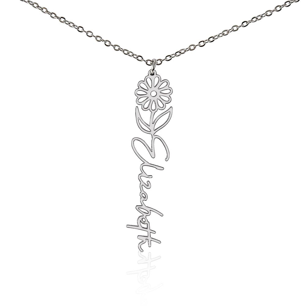 Flower Name Necklace — Polished Stainless Steel / Standard Box / April