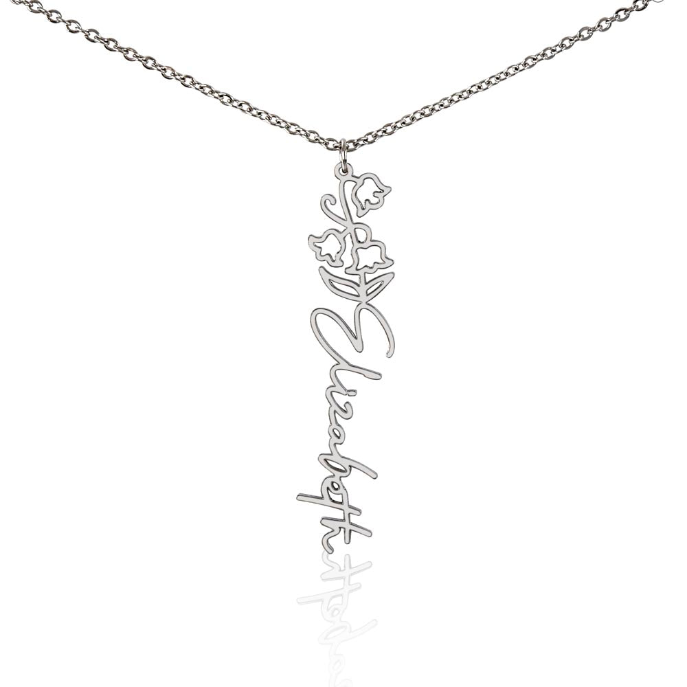 Flower Name Necklace — Polished Stainless Steel / Standard Box / May