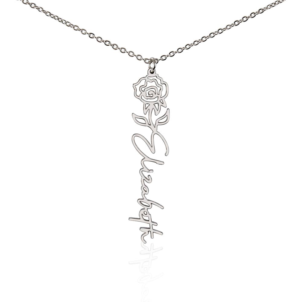 Flower Name Necklace — Polished Stainless Steel / Standard Box / June