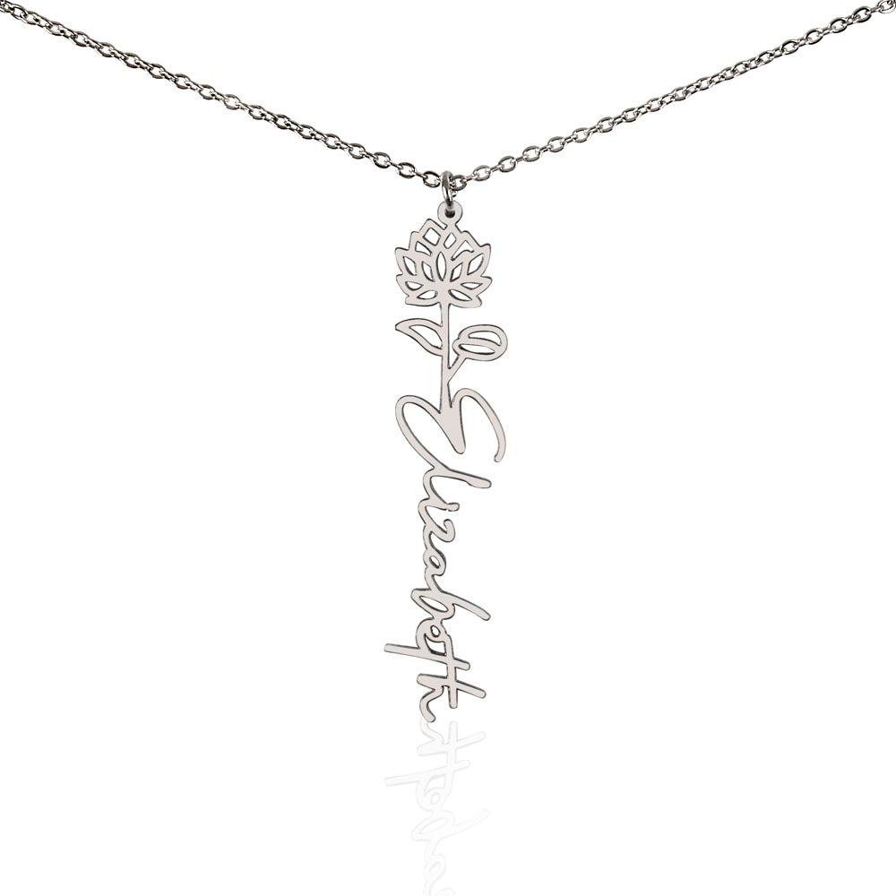 Flower Name Necklace — Polished Stainless Steel / Standard Box / July