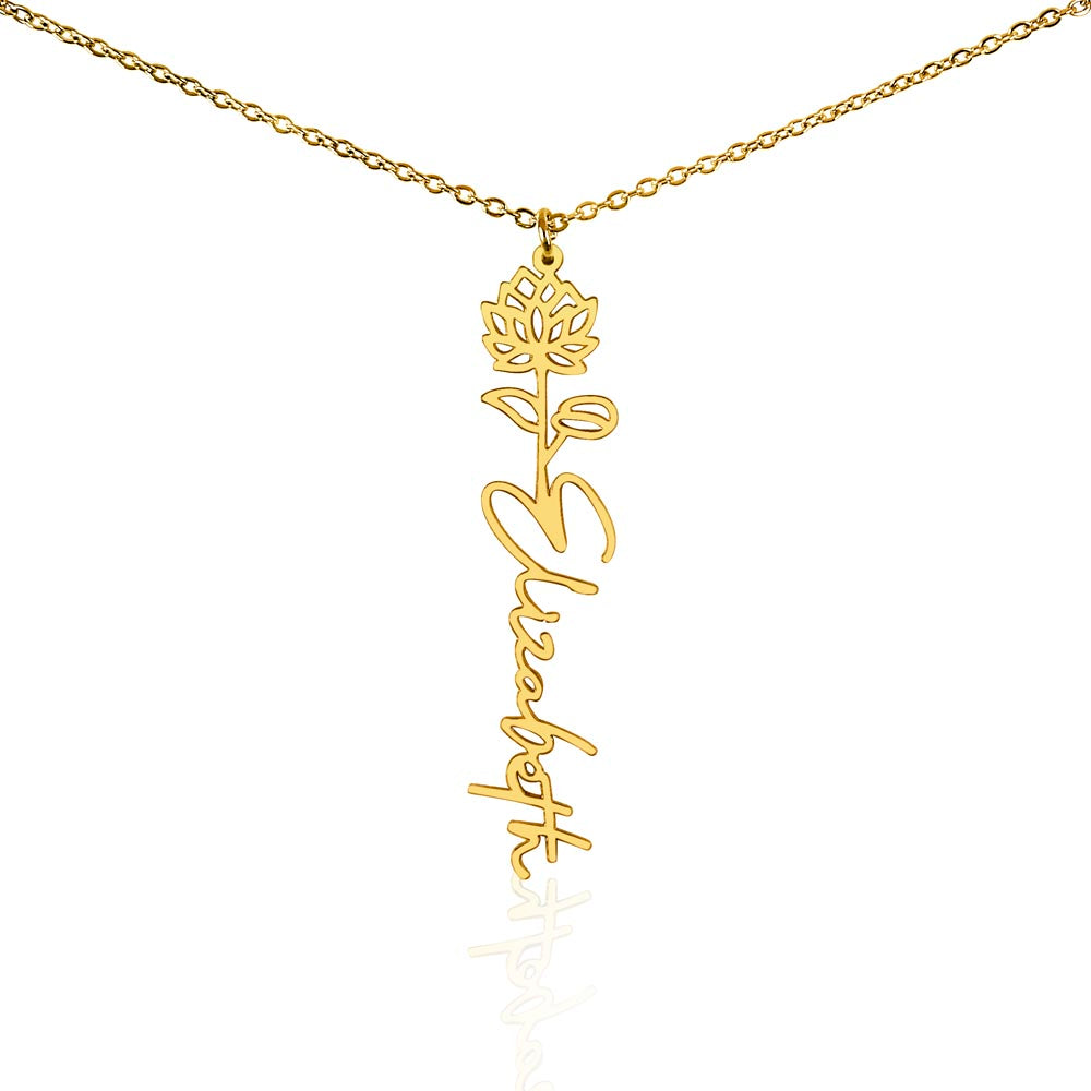 Flower Name Necklace — 18k Yellow Gold Finish / Standard Box / July
