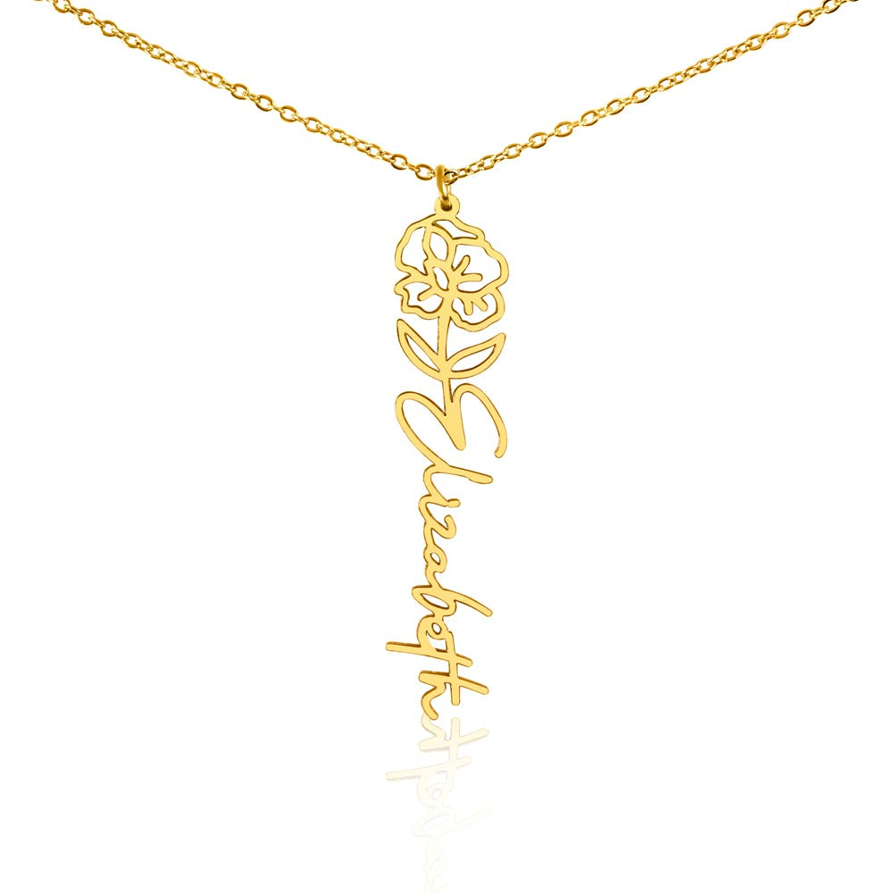 Flower Name Necklace — 18k Yellow Gold Finish / Standard Box / August