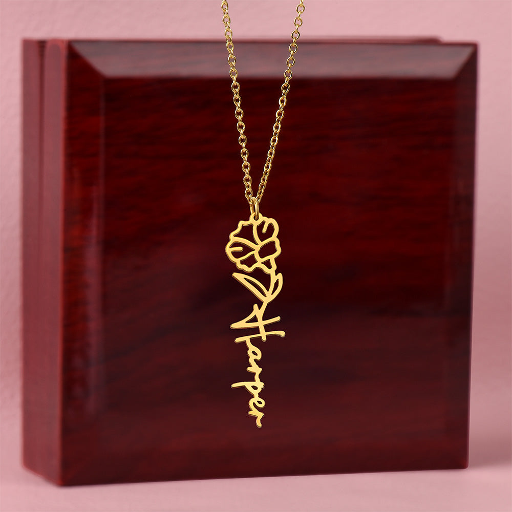 Flower Name Necklace — 18k Yellow Gold Finish / Luxury Box / September