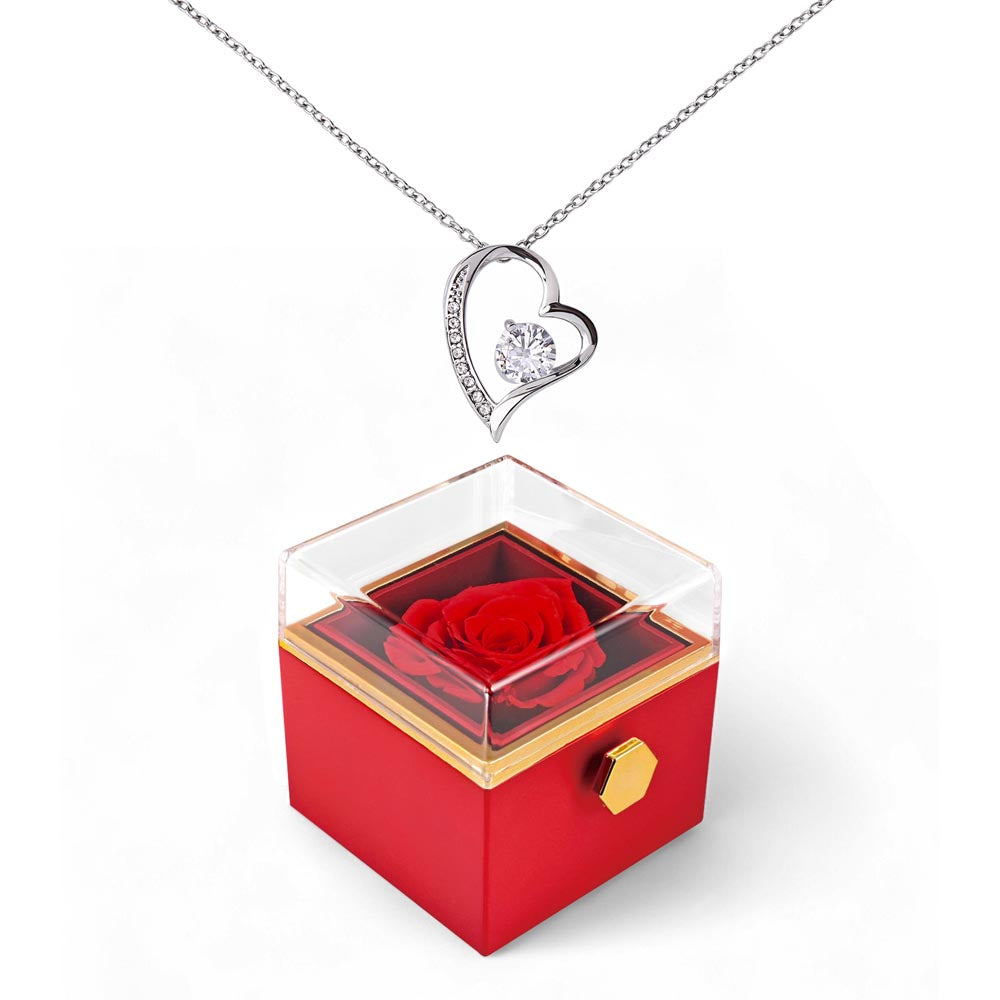 Forever Love - Rotating Rose Gift Box — White Gold Finish