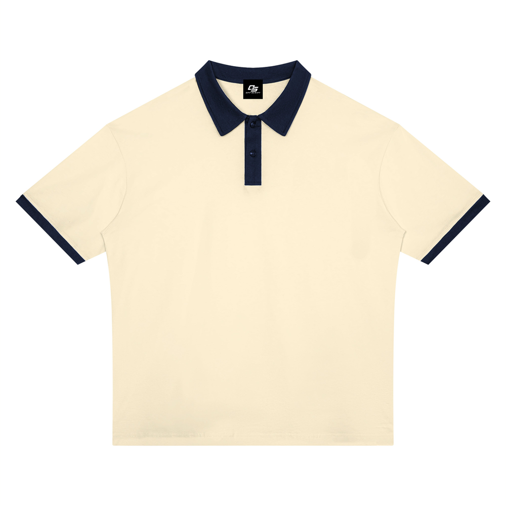 Apricot with Navy Blue Unisex Color Block Polo Shirt front product view
