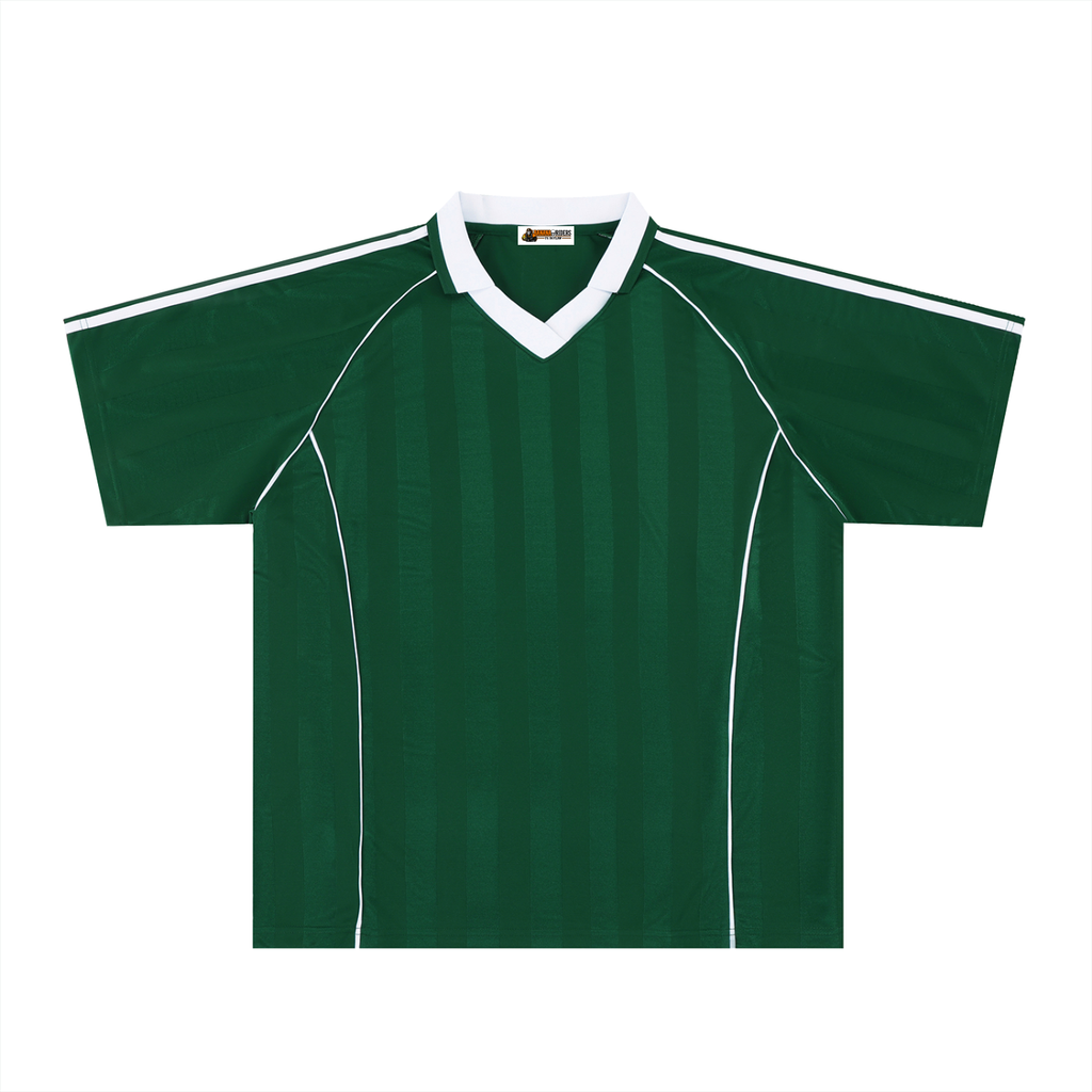 Dark Green with White Unisex Shadow-Stripe Collared Soccer Jersey front view
