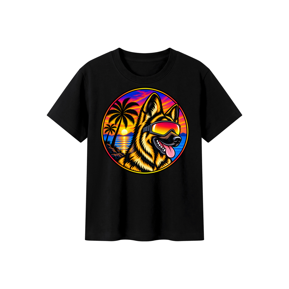 German Shepherd Sunset Kids' Crewneck Short-Sleeve T-Shirt
