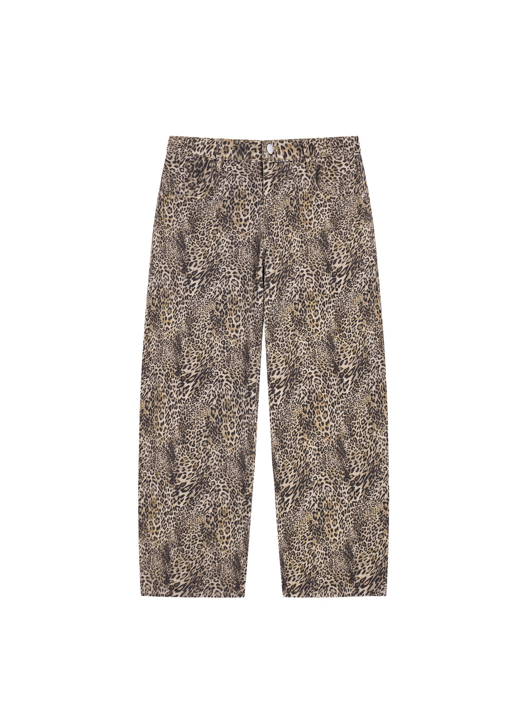 Unisex Vintage Wash Leopard Wide Leg Jeans