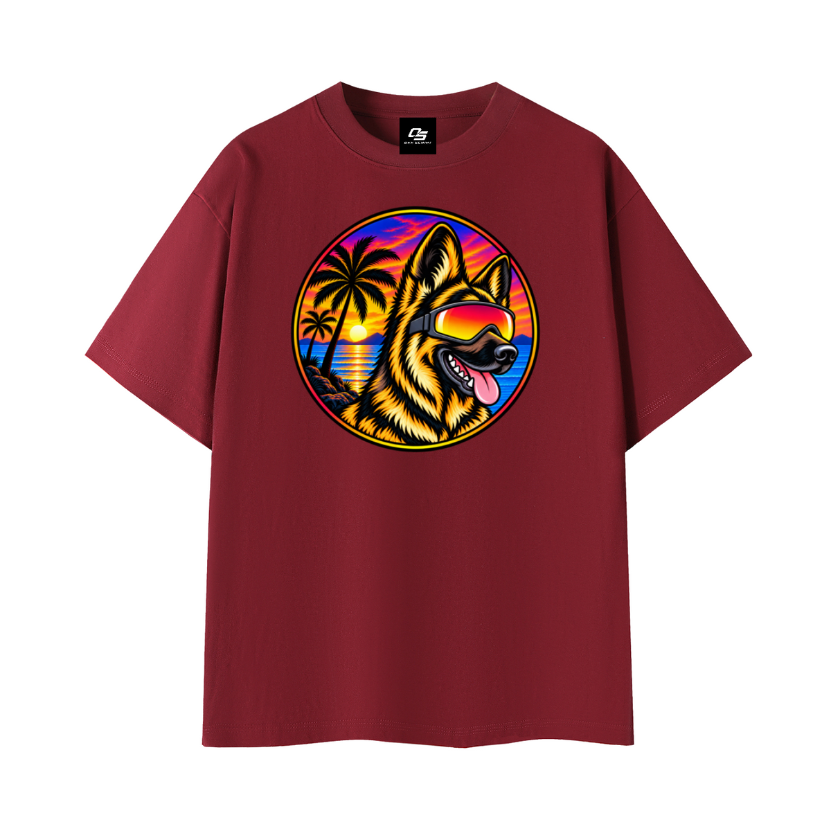 German Shepherd Sunset Graphic T-Shirt – Wine Red