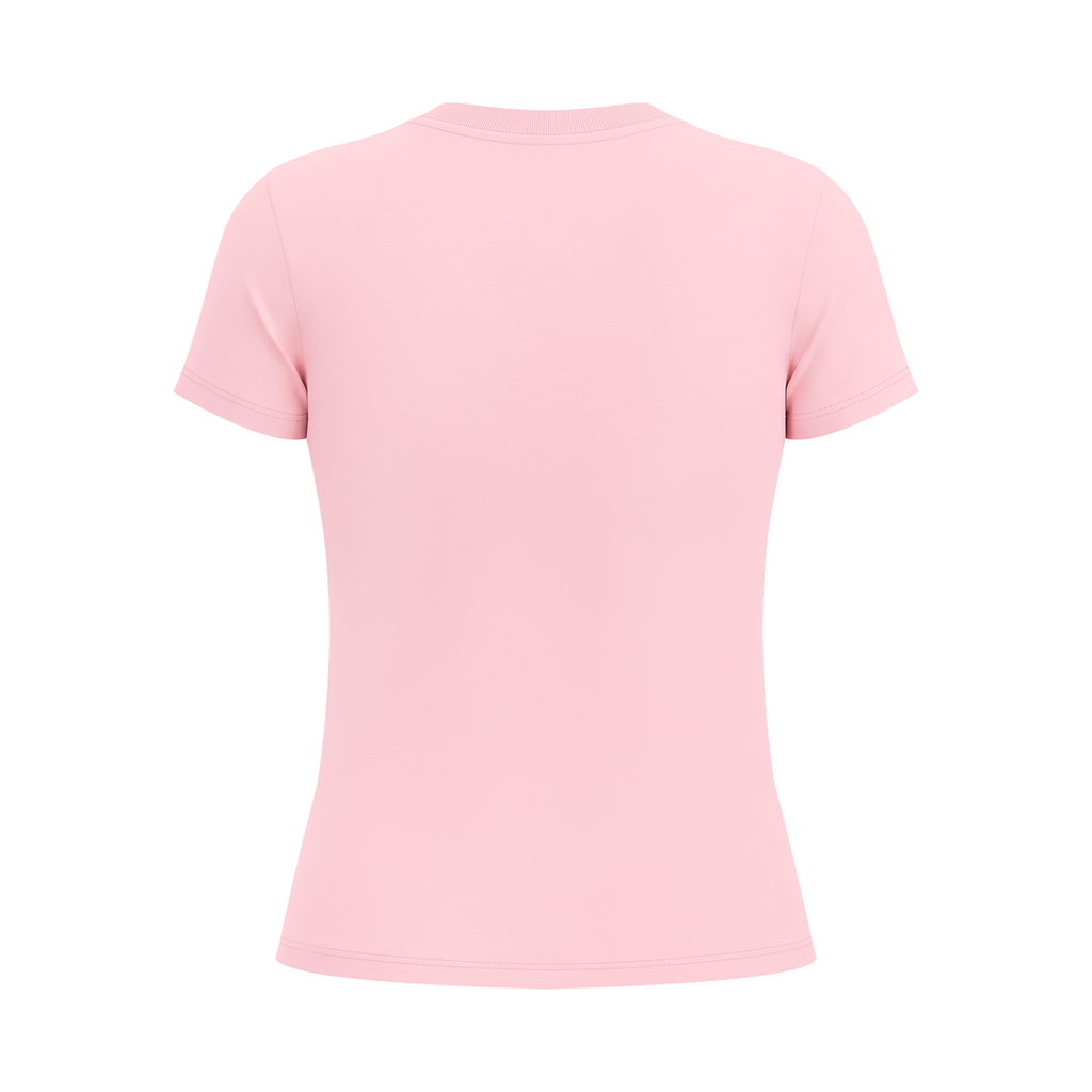 Bloom Anyway women's graphic T-shirt in Light Pink – plain back mockup