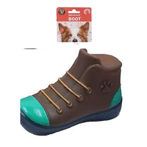 Brown boot squeeze dog toy