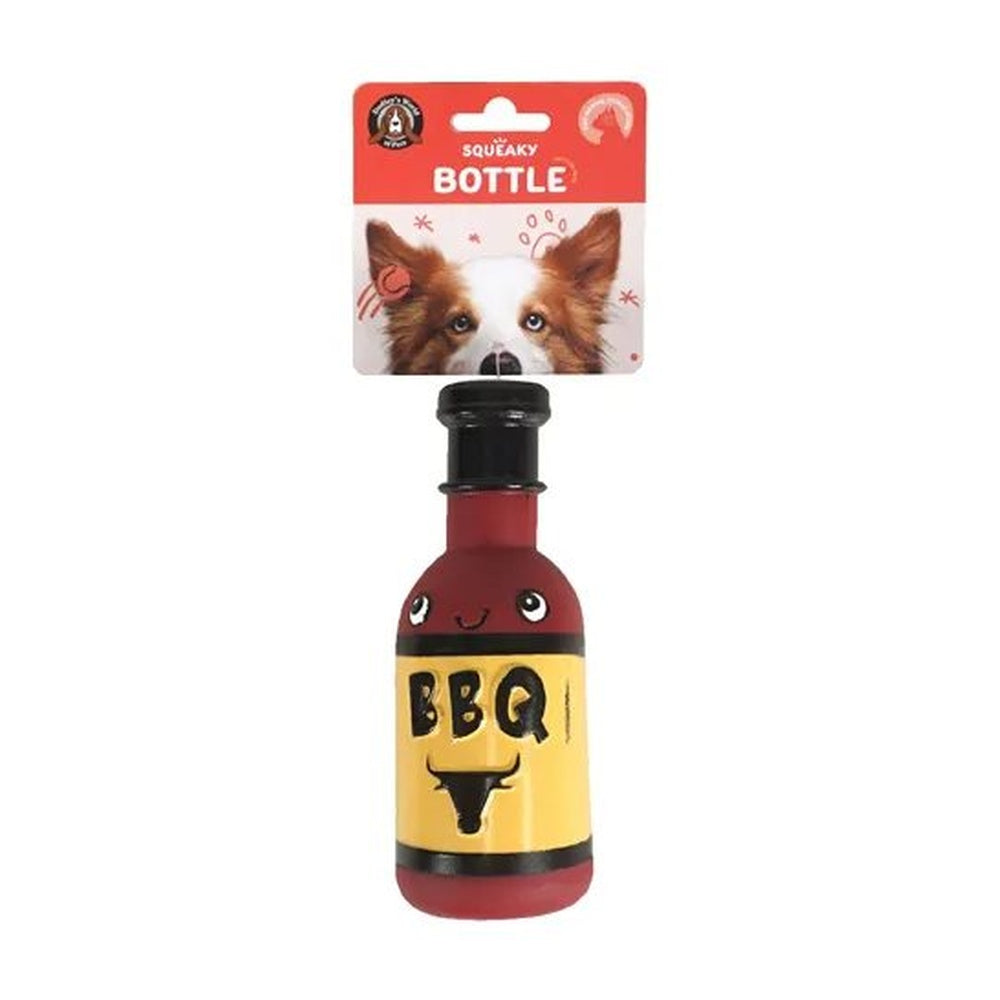 BBQ sauce bottle squeaky dog toy