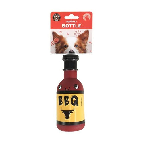 BBQ sauce bottle squeaky dog toy