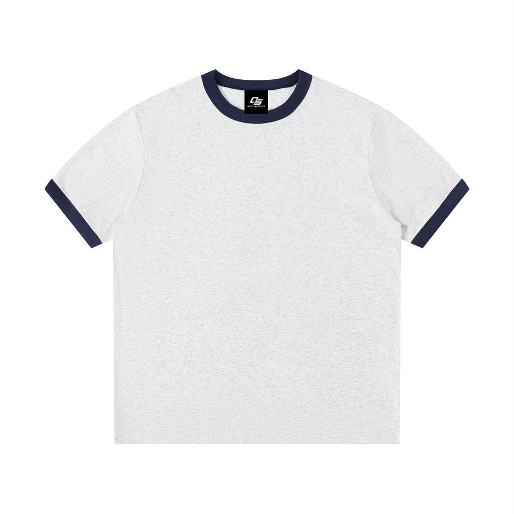 Flower Grey with Royal Blue Unisex Contrast-Edge Ribbed Crewneck T-Shirt front view
