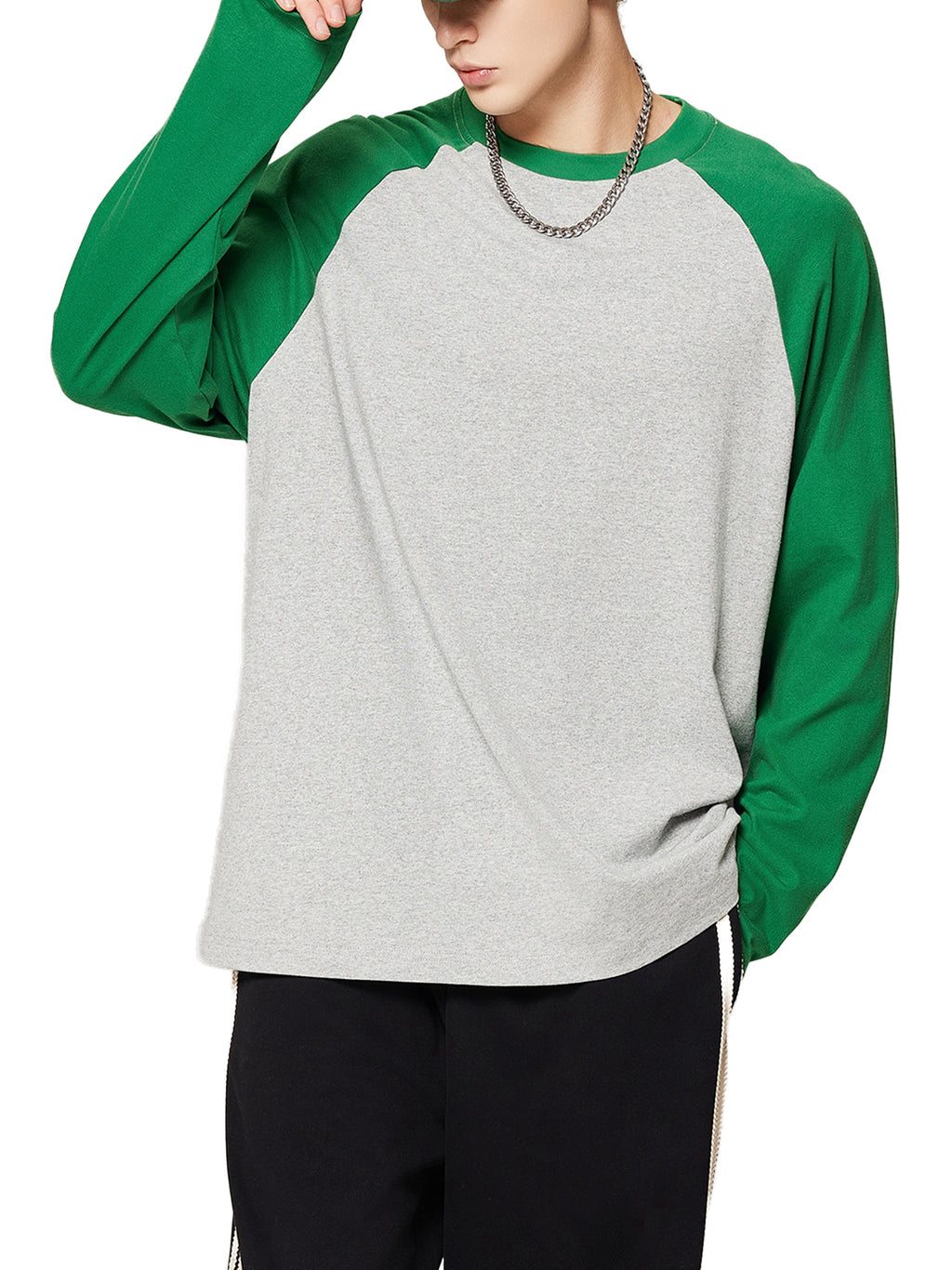 Unisex colour-blocked raglan long-sleeve T-shirt lifestyle view