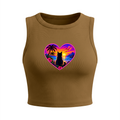 Tropical Sunset Cat Heart Women's Fitted Crop Tank Top - Brown front mockup