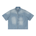 Unisex Vintage Wash Boxy Short Denim Shirt