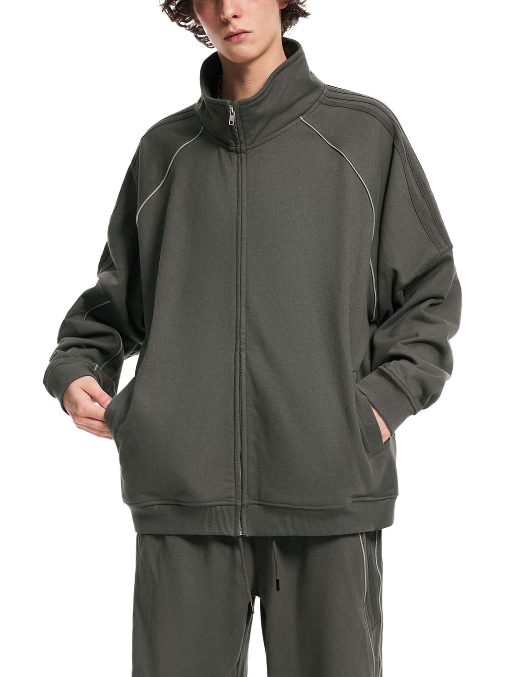 Reflective Striped Raglan Sleeve Jacket