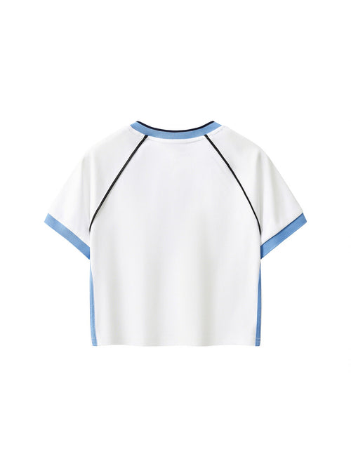 Contrast Trim V-Neck Crop T-Shirt