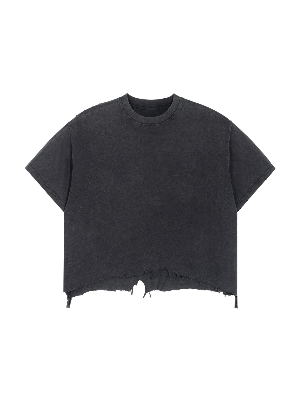 Black Unisex Vintage-Wash Boxy Distressed-Hem T-Shirt front view