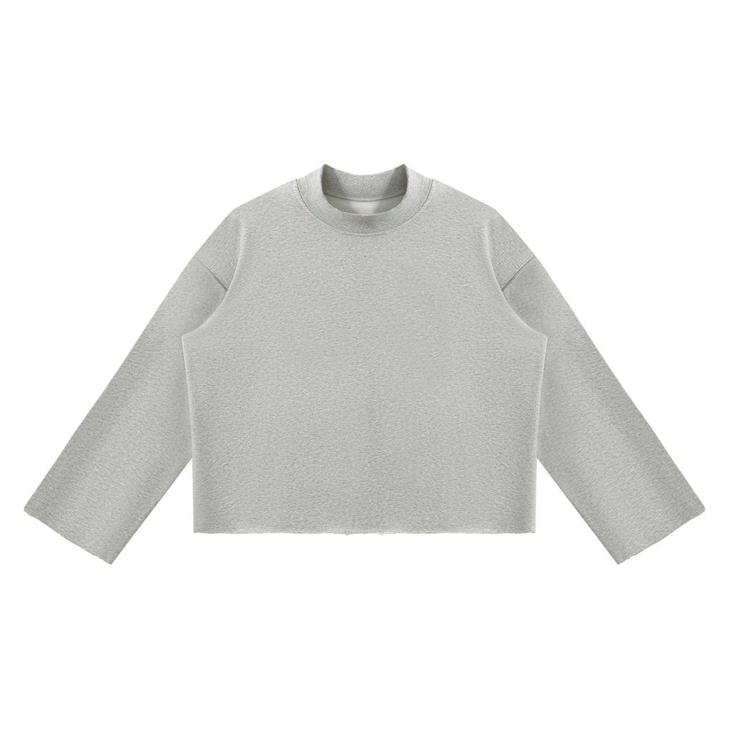Unisex Mock-Neck Raw-Edge Boxy Sweatshirt