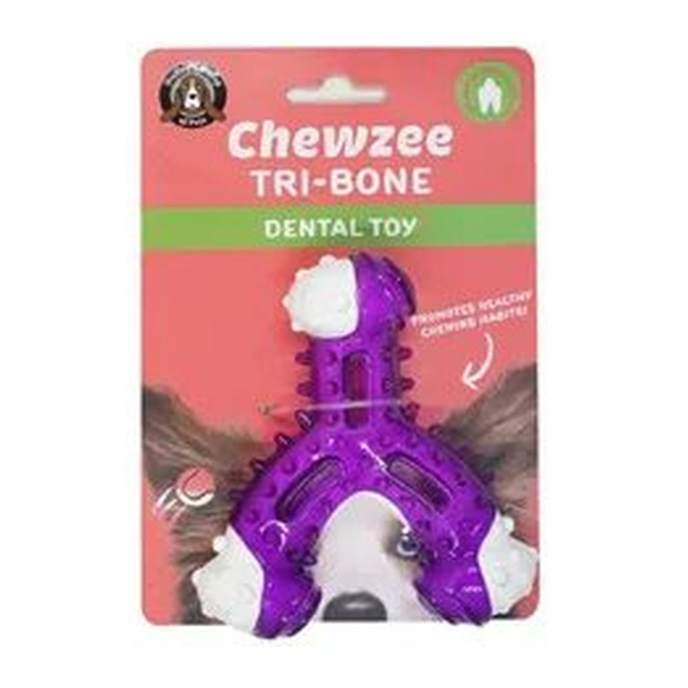 Purple Chewzee Tri-Bone dental dog toy