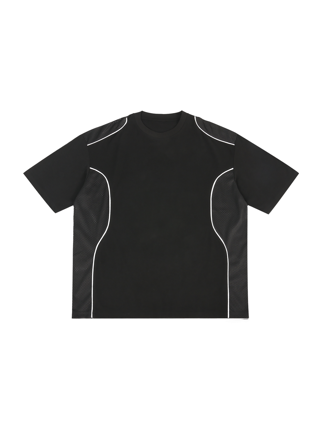 Black Contrast Piped Panel T-Shirt front product view