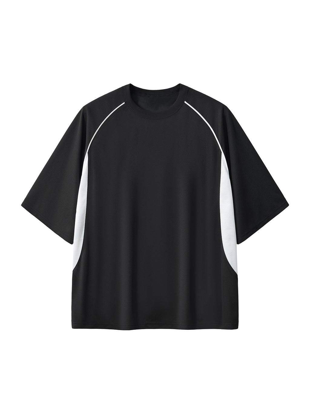 Black with White Contrast Piping Panel Raglan T-Shirt front product view