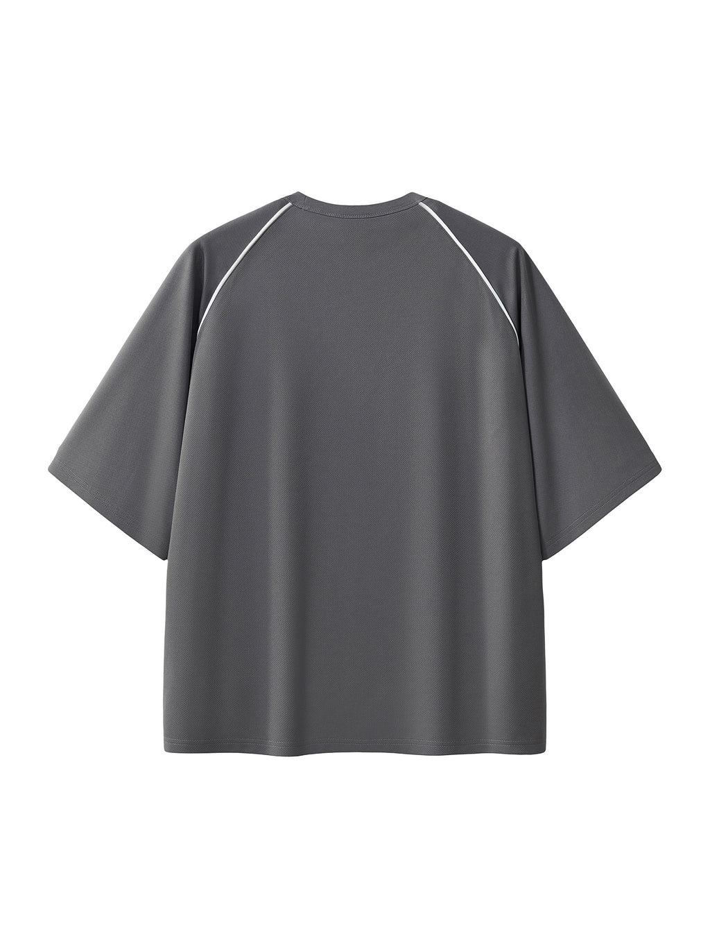 Dark Grey with White Unisex Contrast-Piping Panel Raglan T-Shirt back product view