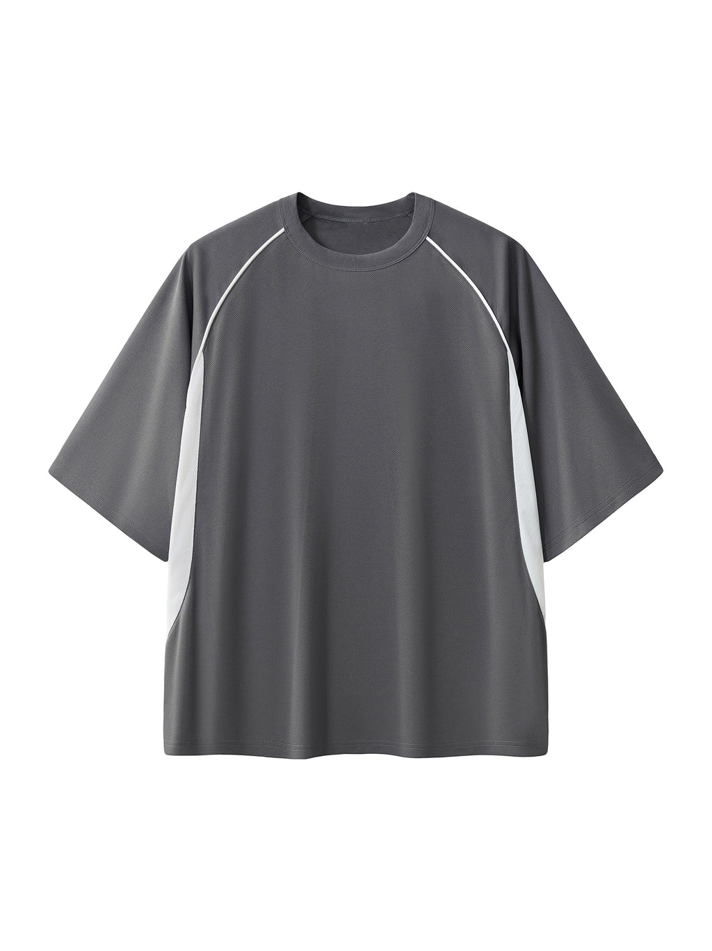 Dark Grey with White Unisex Contrast-Piping Panel Raglan T-Shirt front product view