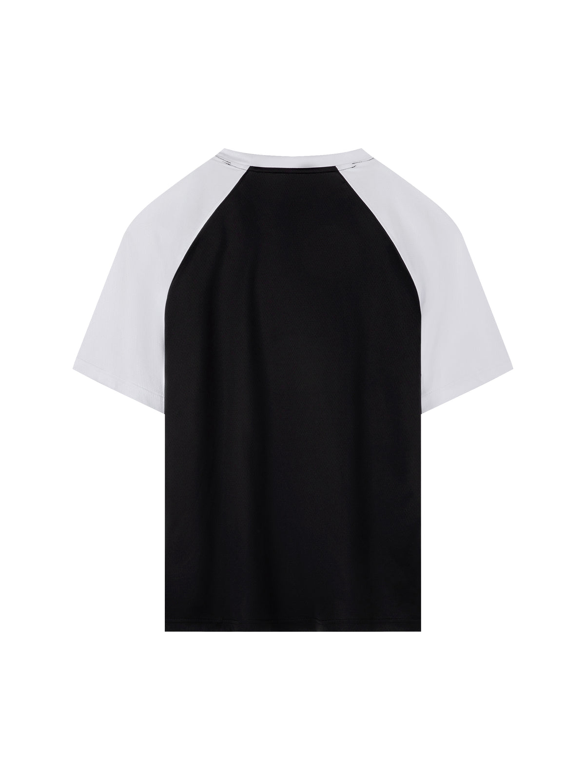Black with White Contrast Raglan Sleeve Mesh T-Shirt back product view