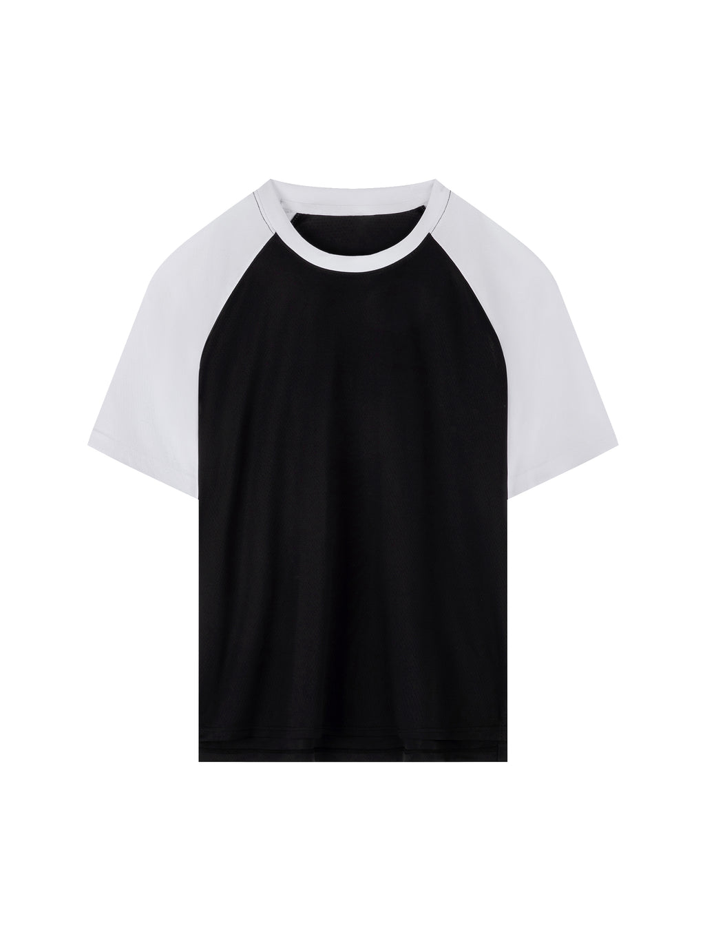 Black with White Contrast Raglan Sleeve Mesh T-Shirt front product view