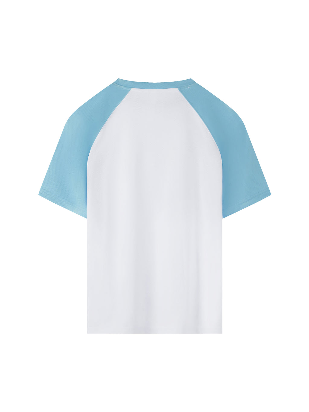 White with Blue Contrast Raglan Sleeve Mesh T-Shirt back product view
