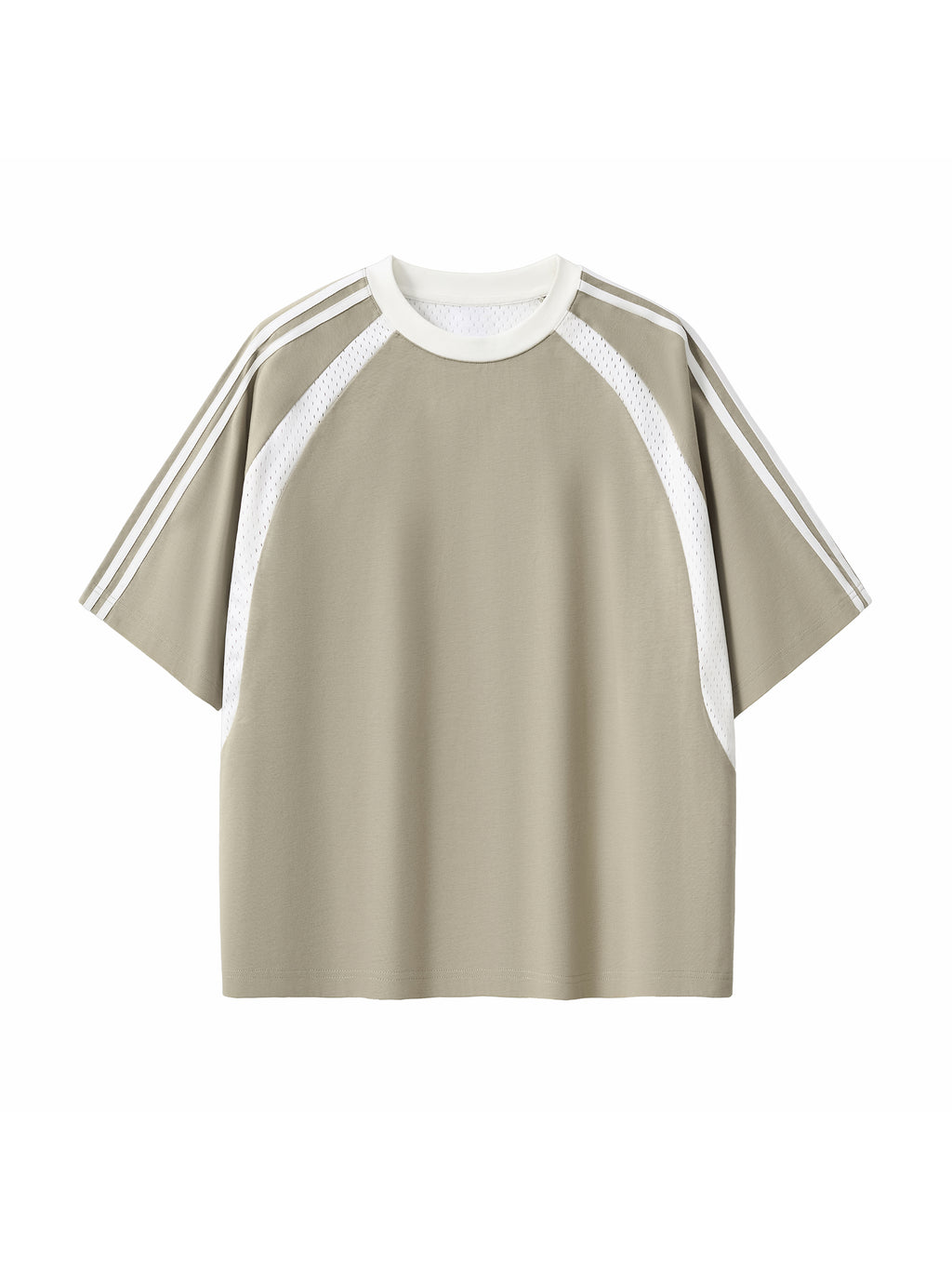 Grey Green with White Unisex Contrast-Stripe Panel Mesh T-Shirt front product view