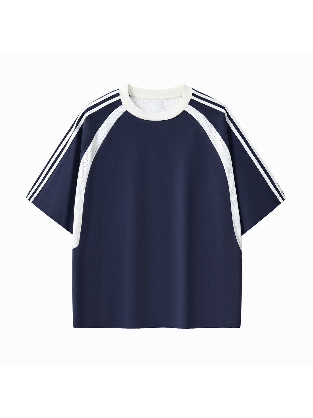 Royal Blue with White Contrast Stripes Panel Mesh T-Shirt front product view