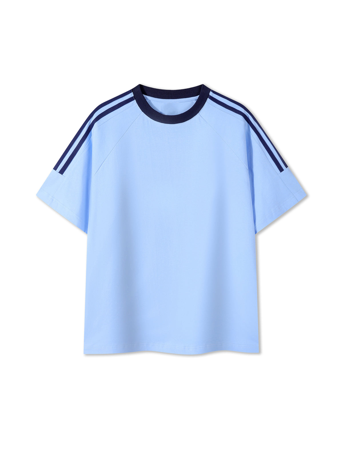 Off Script Contrast Tape Crewneck Cotton T-Shirt - Light Blue front view