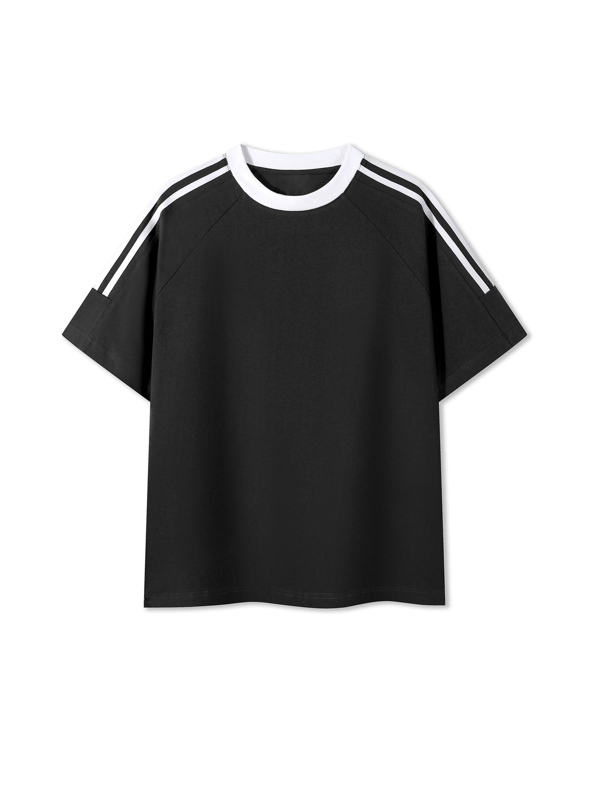 Off Script Contrast Tape Crewneck Cotton T-Shirt - Black front view