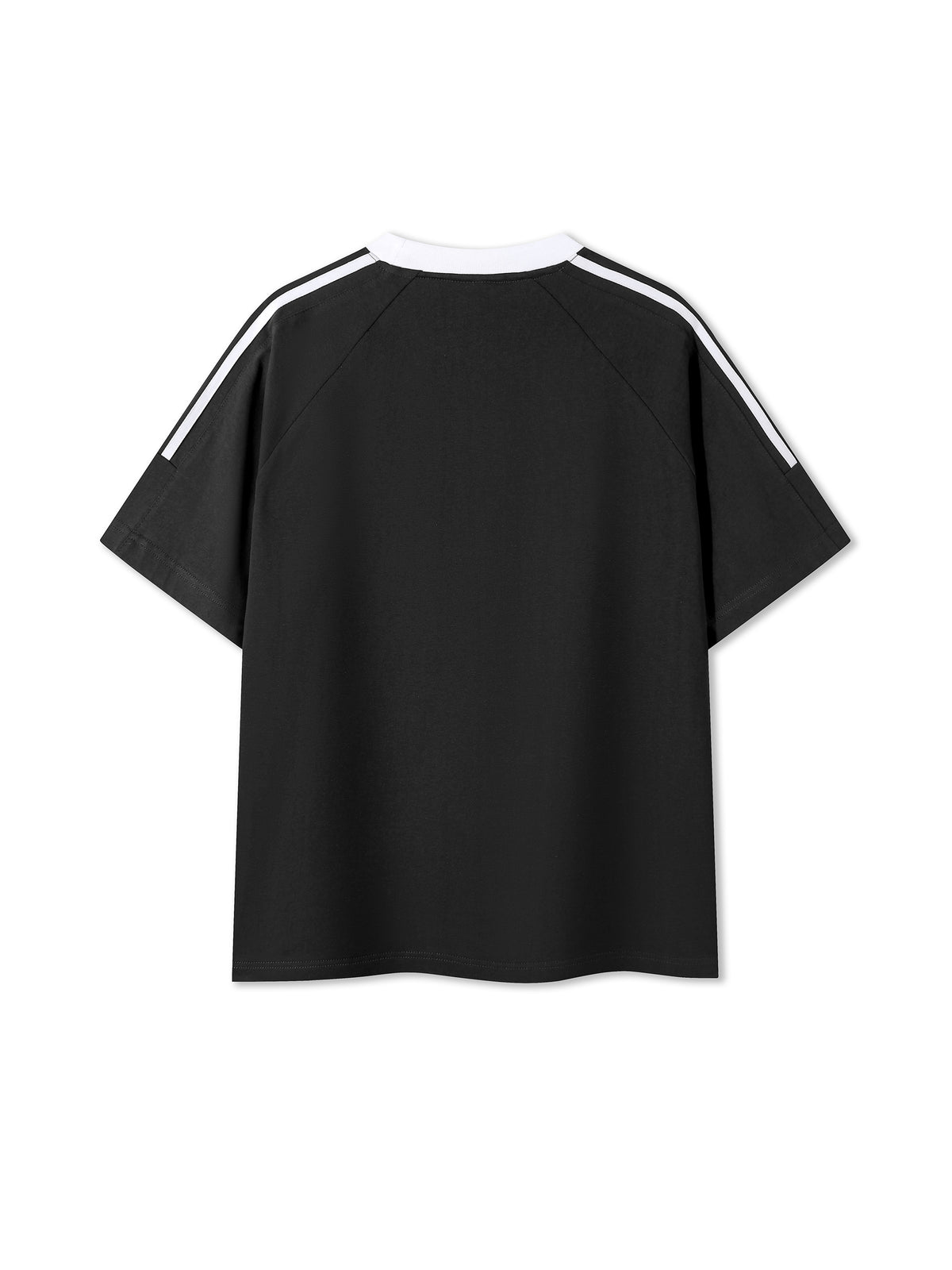 Off Script Contrast Tape Crewneck Cotton T-Shirt - Black back view