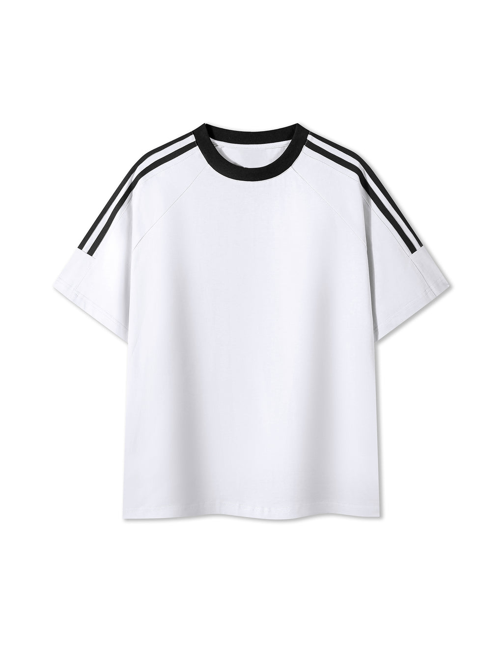 Off Script Contrast Tape Crewneck Cotton T-Shirt - White front view