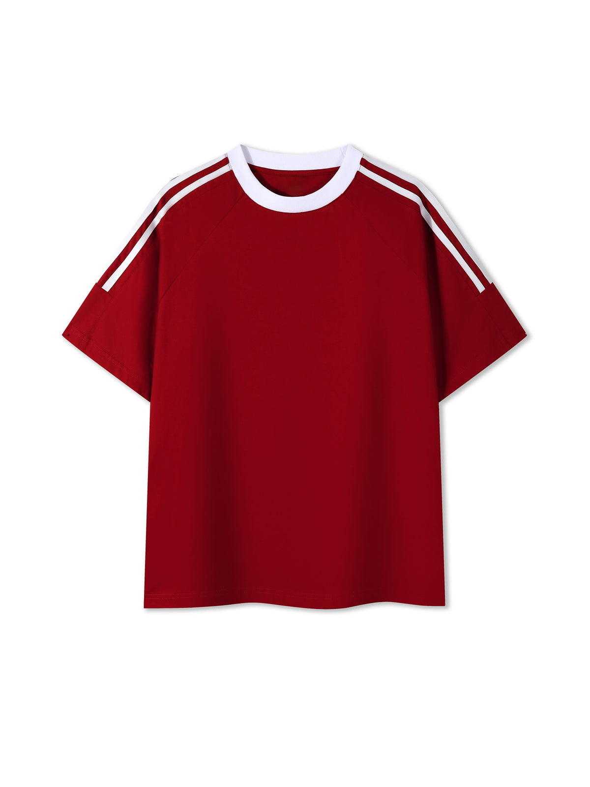 Off Script Contrast Tape Crewneck Cotton T-Shirt - Wine Red front view
