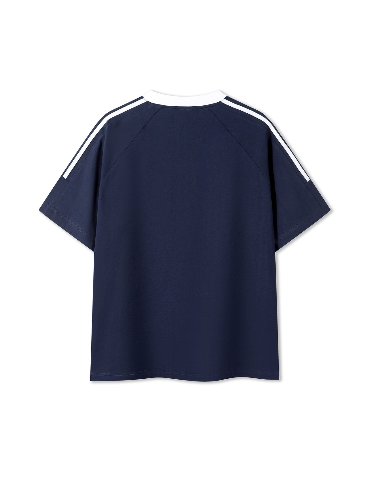 Off Script Contrast Tape Crewneck Cotton T-Shirt - Navy Blue back view