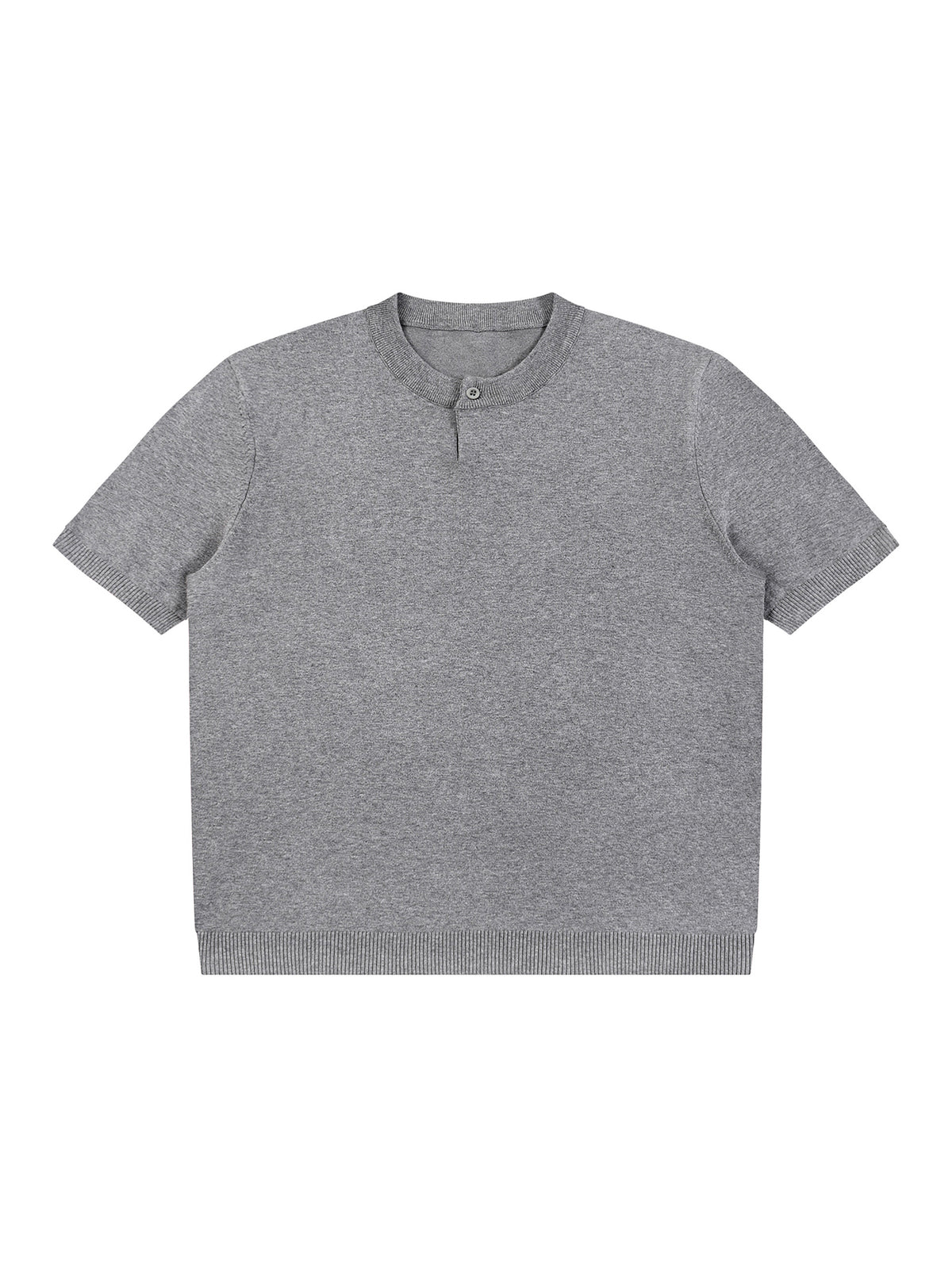 Off Script Cotton Knit Short Sleeve Henley T-Shirt - Flower Gray front view