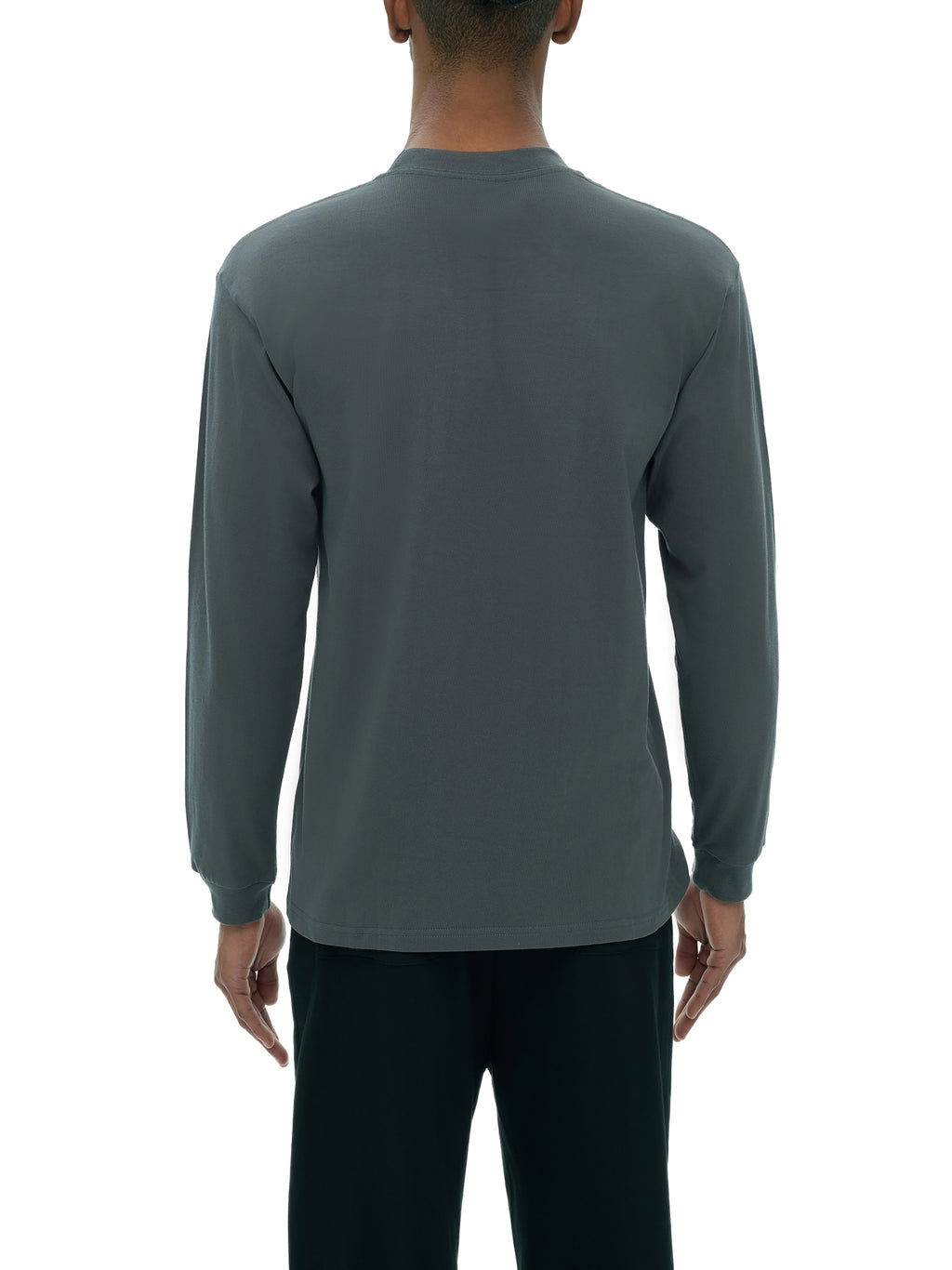 Off Script Crew Neck Drop Shoulder Long Sleeve Shirt - Dark Gray male model back view
