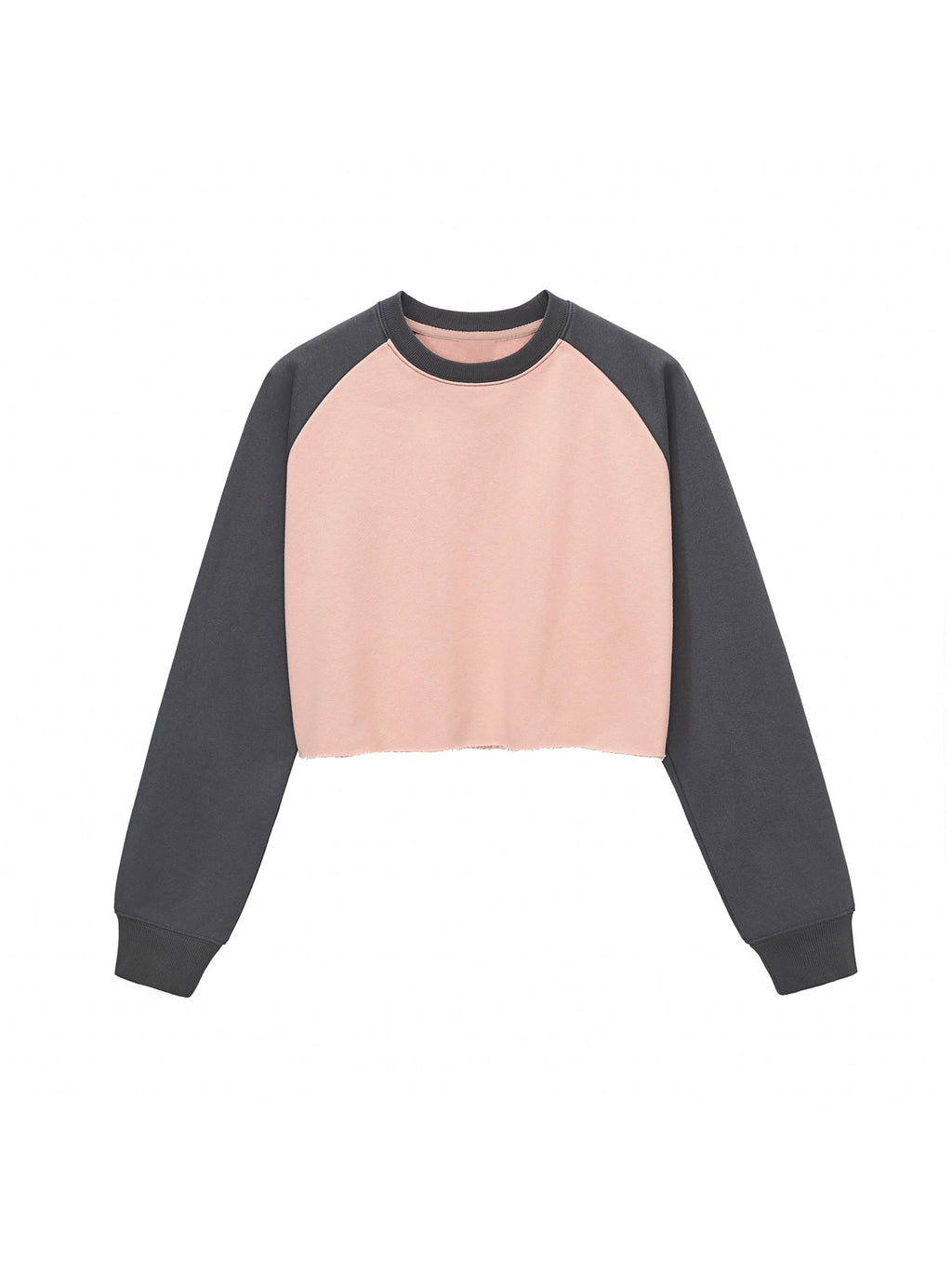 Raw-Hem Colour-Block Raglan Crop Sweatshirt