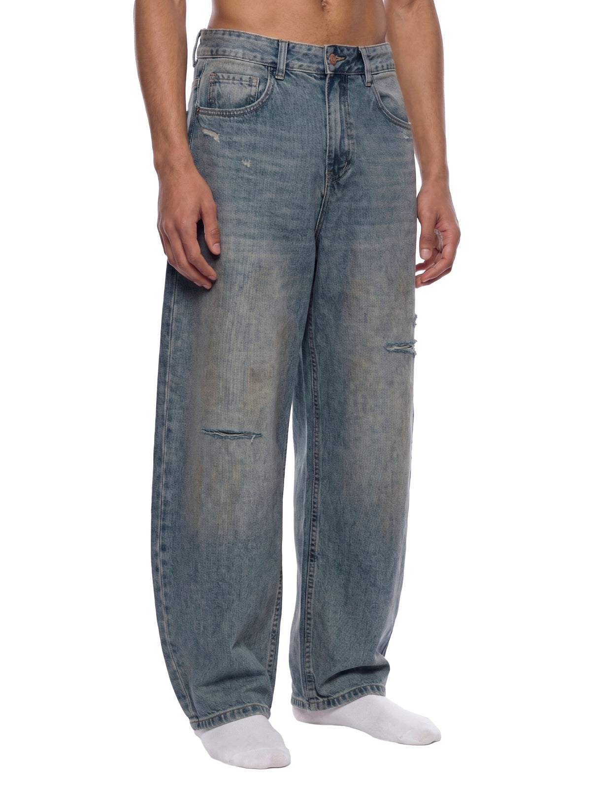 Men’s Distressed Barrel Leg Jeans