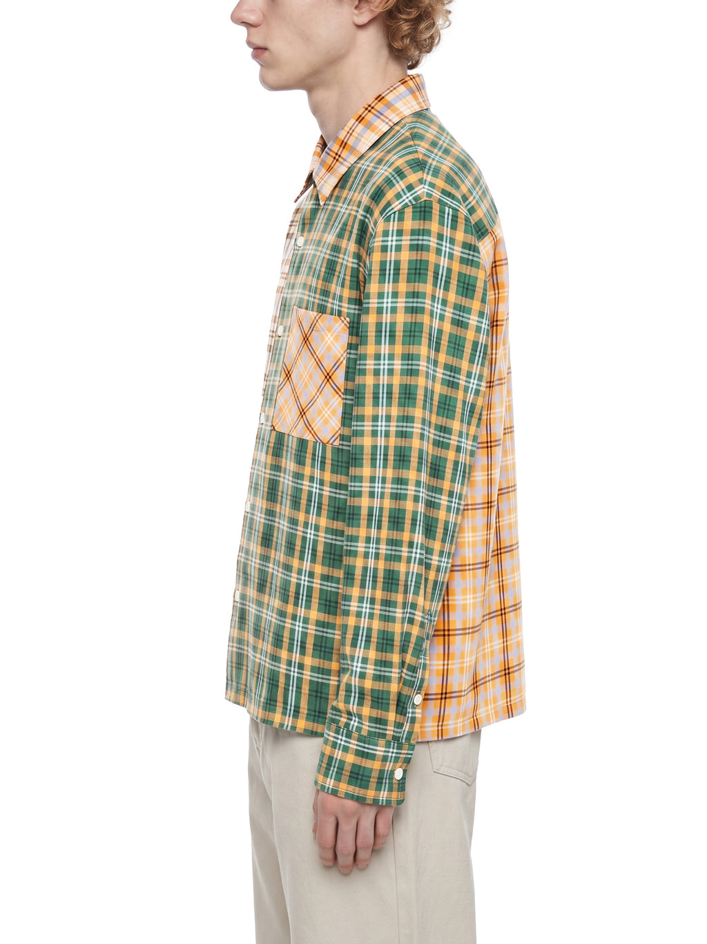 Unisex Oversized Plaid Colour Block Shirt
